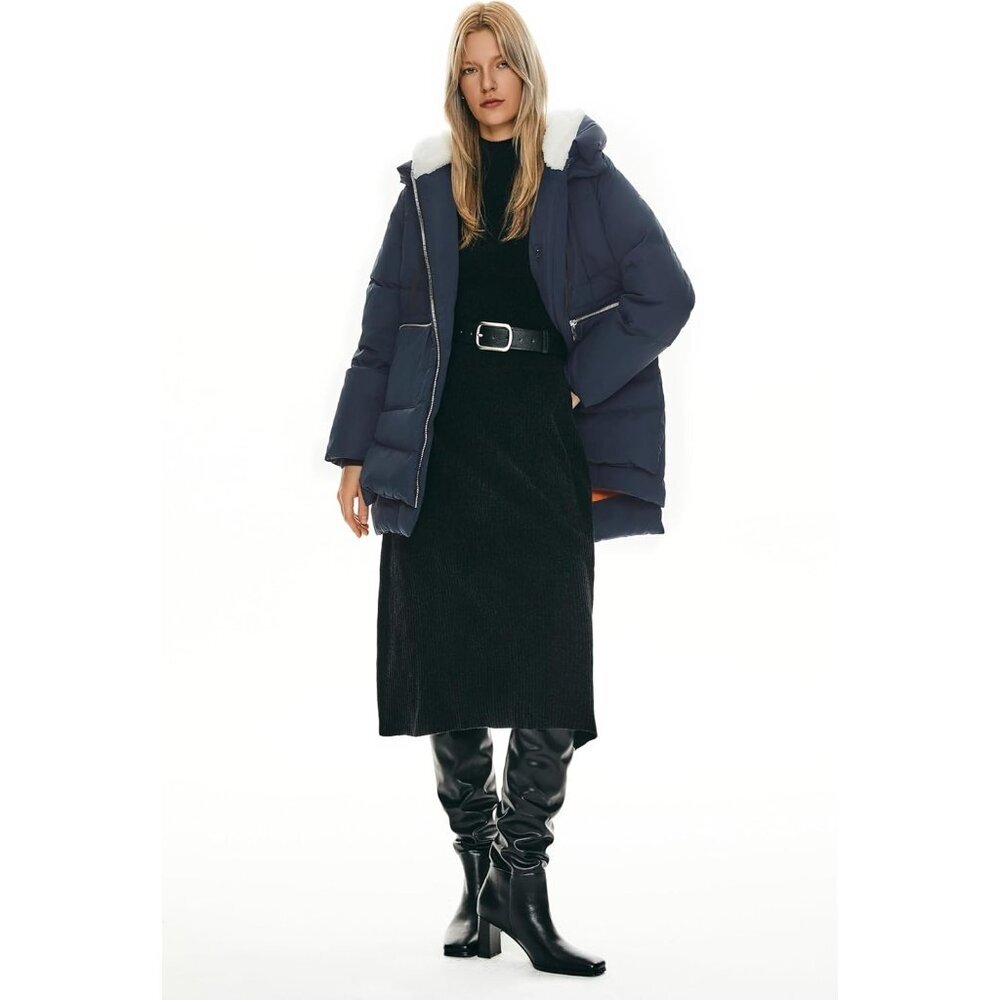 Women's Thickened Navy Clothing Down Vest Jacket Warm Fleece Lined Hood Coat - Picture 4 of 8